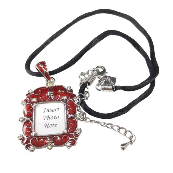 Cookie Lee Small Red Enamel Photo Frame Pendant Necklace - 18 Inches - Picture 7 of 8